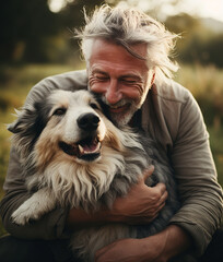 Portrait of handsome mature man with his dog