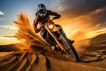  Extreme motocross MX Rider riding on dirt track.  © piai