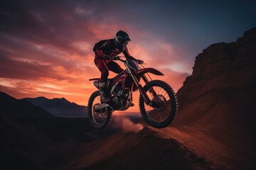 Obraz na płótnie Canvas Extreme motocross MX Rider riding on dirt track. Generative AI
