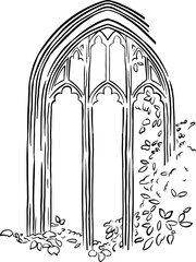 Gothic window arch. Wedding line art. - 634864827