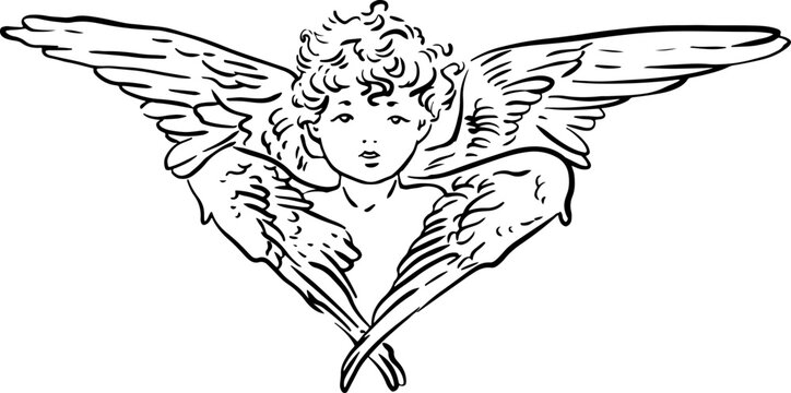 recommend clip art: Angel with wings line art. Cupid angel.