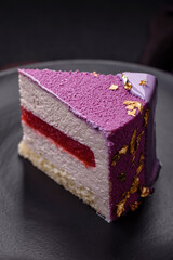Delicious fresh sweet mousse cake with berry filling
