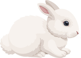 Cute white bunny sitting side view. Rabbit vector illustration isolated on white background