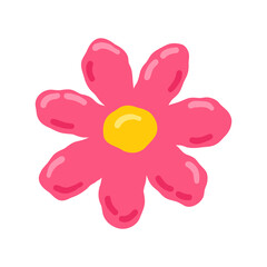 Cute pink flower 00s, 2000s. Hand drawn flat cartoon element. Vector illustration
