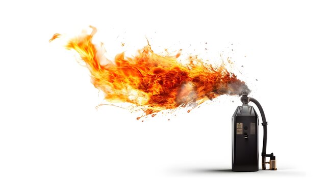 Burning Fire In A Glass, Gasoline Gushing Out From Petrol Pump On White Background