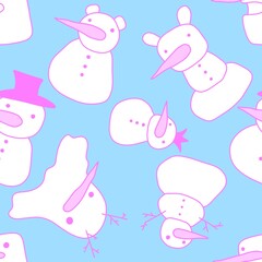 Obraz na płótnie Canvas Christmas cartoon snowman seamless winter ice pattern for wrapping paper and kids clothes print and new year