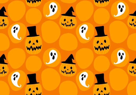 Autumn harvest vegetable seamless monster Halloween pumpkins pattern for wrapping paper and fabrics
