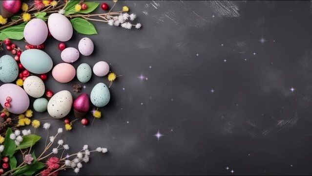 Colorful easter eggs on smooth background with copy space