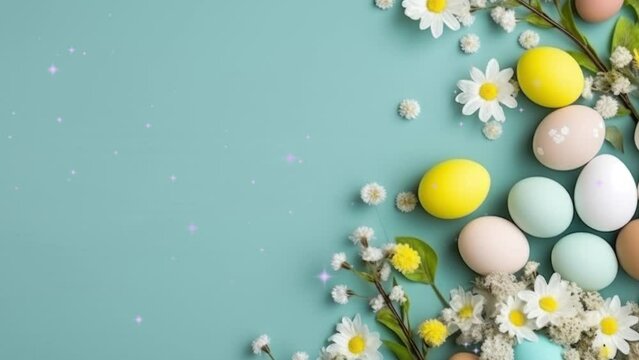 Colorful easter eggs on smooth background with copy space