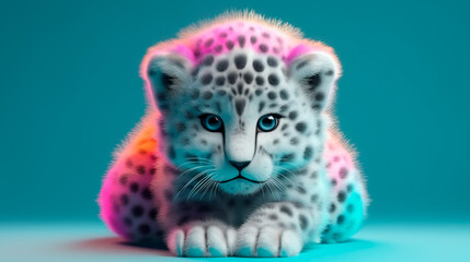 3d render fluffy funny leopard gradient background