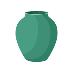 Green ceramic vase in flat style isolated on white background. Modern vase for interior, decoration house or office. Vector illustration