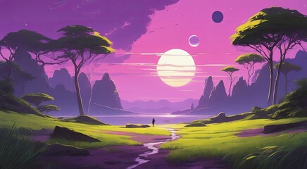 Tranquil Nature Landscape with Greenery and Mountains