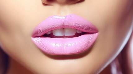 Fototapeta premium Beautiful young woman's lips pastel pink color, Trendy concept of cosmetic products.