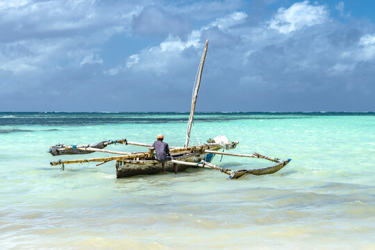 old fishing boat on the beach of kenya africa