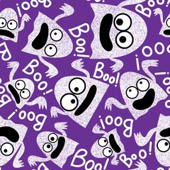 Fototapeta premium Halloween ghost seamless cartoon pattern for wrapping paper and fabrics and linens and kids clothes print