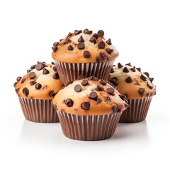 Food bakery bake photography - Muffins with chocolate pieces, isolated on white background, square | Generative AI