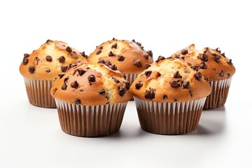 Food bakery bake photography - Muffins with chocolate pieces, isolated on white background, square | Generative AI