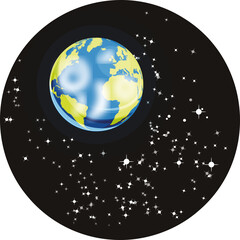 Digital png illustration of globe and sky with stars on transparent background