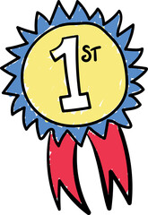Digital png illustration of hand drawn first place medal on transparent background