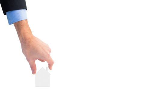 Digital png photo of male hand holding house on transparent background