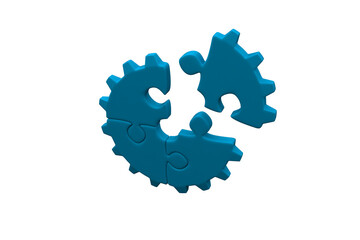 Digital png illustration of blue gear in parts of puzzle on transparent background