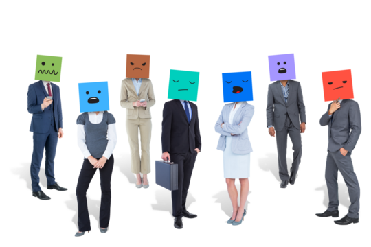 Digital png photo of diverse men and women businessmen standing with masks on transparent background - Powered by Adobe