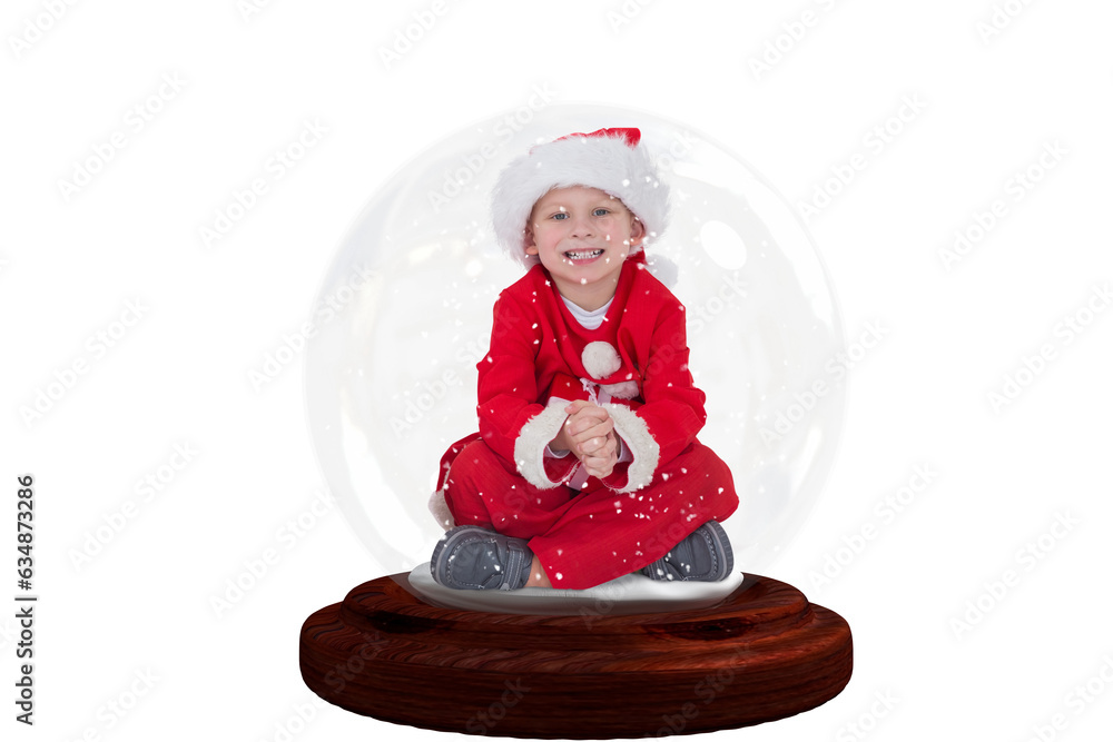 Sticker Digital png photo of caucasian boy in santa claus suit on transparent background