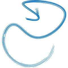 Digital png illustration of blue curved arrow on transparent background