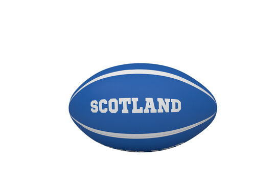 Digital png illustration of rugby ball with scotland text on transparent background