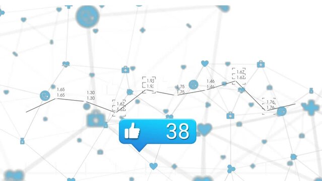 Animation of social media data processing over white background