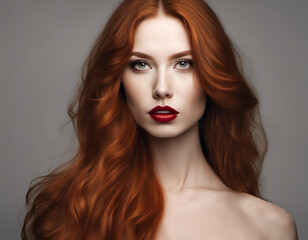 Fototapeta premium Portrait of beautiful young woman with brown hair and bright makeup