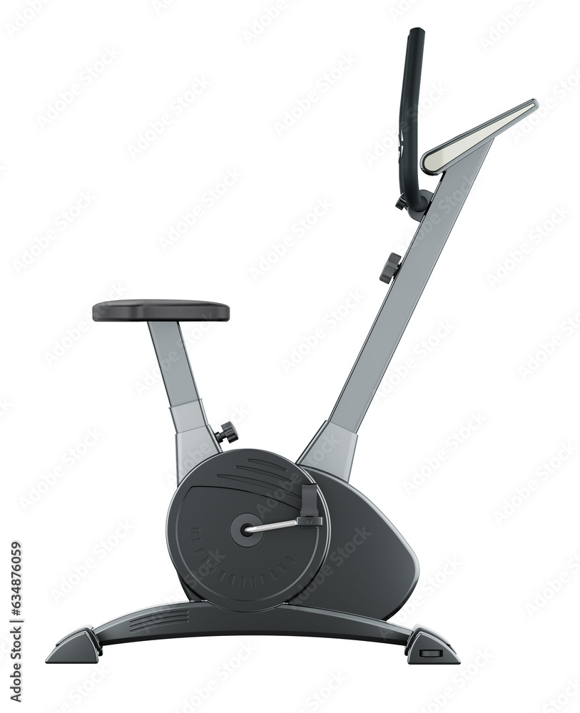 Poster exercise bike, side view. 3d rendering isolated on transparent background