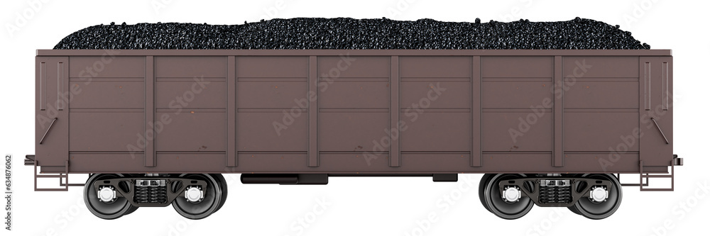 Poster goods wagon with coal side view. 3d rendering isolated on transparent background