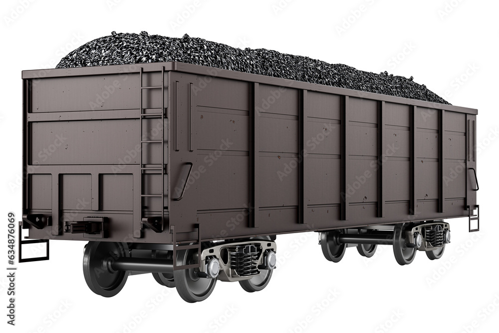 Poster goods wagon with coal. 3d rendering isolated on transparent background