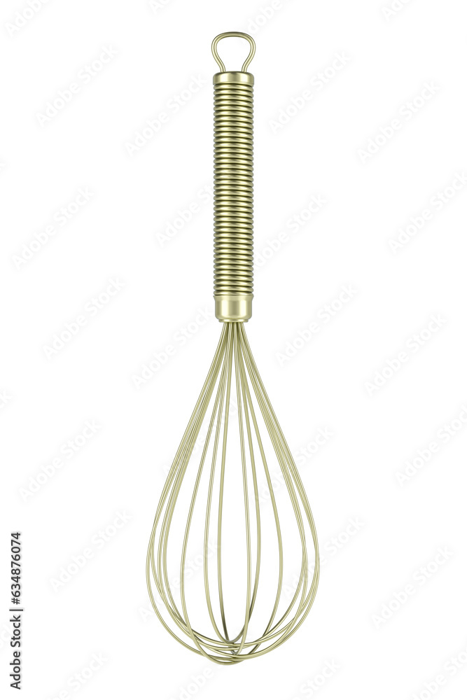 Poster metallic balloon whisk, front view. 3d rendering isolated on transparent background