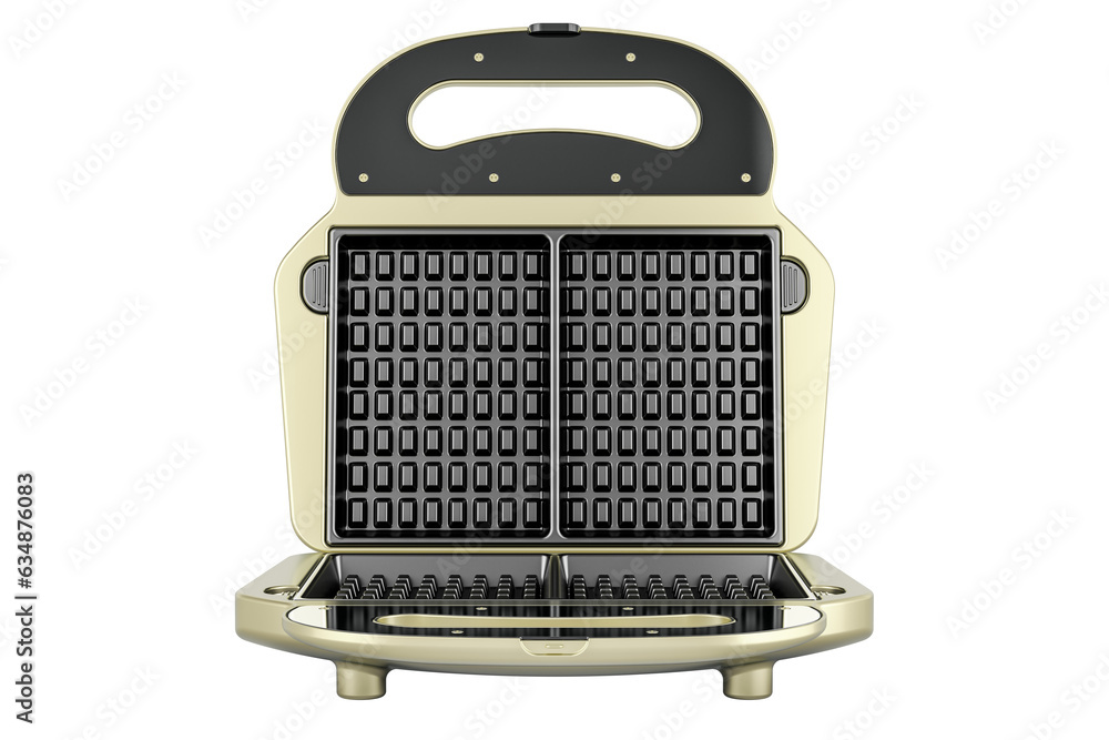 Aufkleber opened waffle iron, front view. 3d rendering isolated on transparent background