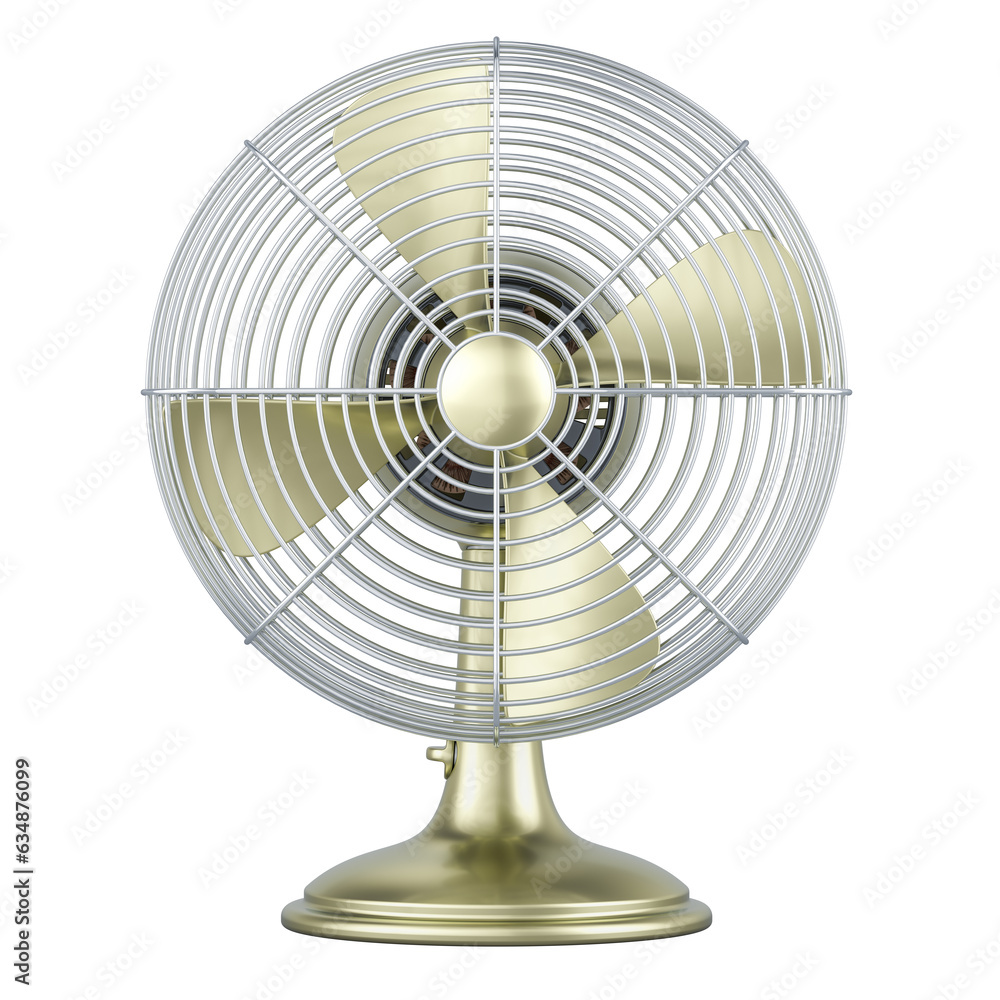 Poster retro table fan, front view. 3d rendering isolated on transparent background