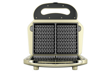 Opened waffle iron, front view. 3D rendering isolated on transparent background