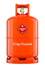 Orange propane cylinder with compressed gas, 3D rendering isolated on transparent background