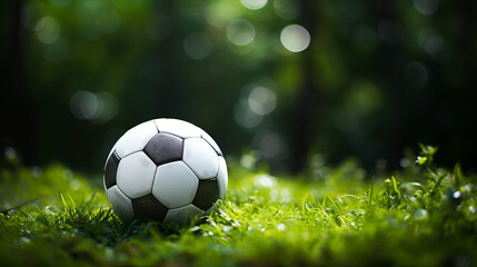 Fototapeta premium soccer ball on grass on football field