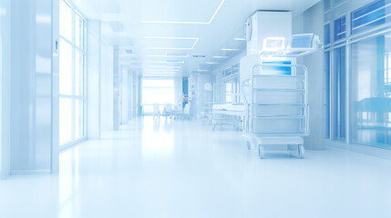 soft blurred corridor in white medical hospital clinic interior
