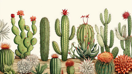 set of cactus plants background theme illustration