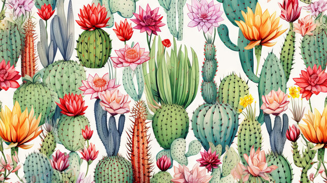 set of cactus plants background theme illustration