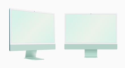 Desktop computer green color 3D realistic vector mockup