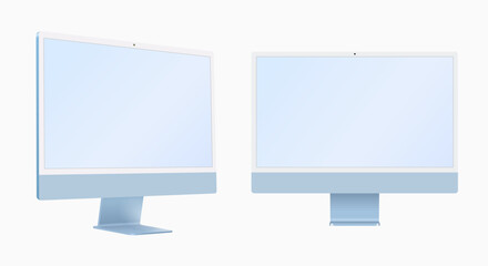 Desktop computer blue color 3D realistic vector mockup