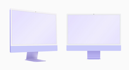 Desktop computer purple color 3D realistic vector mockup - obrazy, fototapety, plakaty