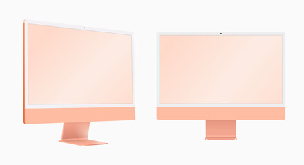 Desktop computer red color 3D realistic vector mockup