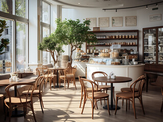 Fototapeta na wymiar Modern white coffee shop interior