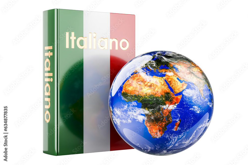 Poster italian language textbook with earth globe. international lessons and courses of italian language, 3