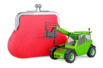 Telescopic handler, telehandler with coin purse, 3D rendering